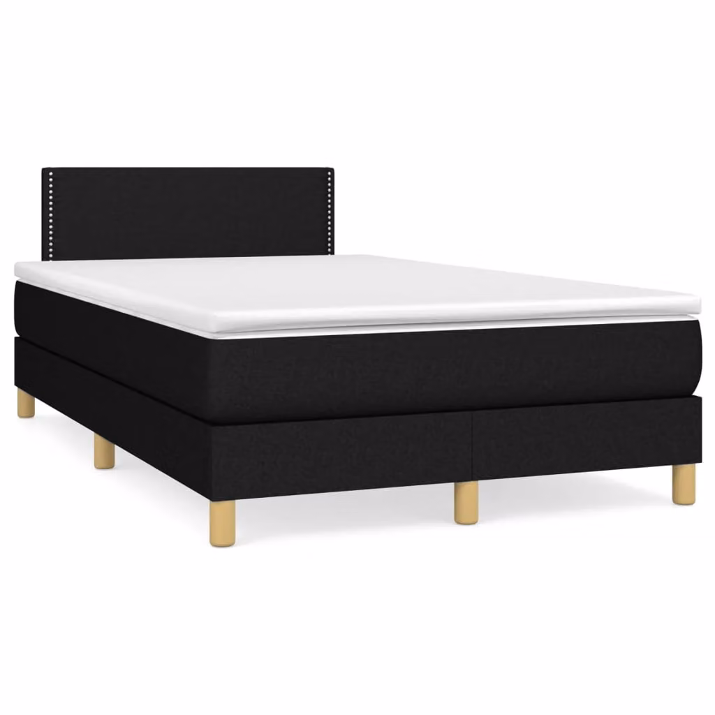 vidaXL Giroletto a Molle con Materasso Ibrido in Tessuto Nero e Bianco L/P/H: 120 x 200 x 88 cm – 1
