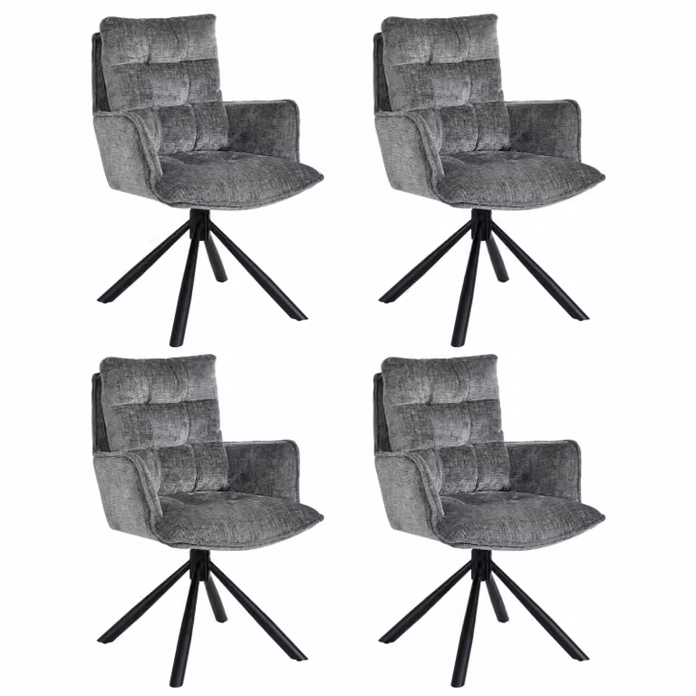 Duhome Sedia da pranzo girevole a 360° Set di 4 poltrone lounge Sedia in ciniglia con funzione di ritorno per ufficio, cucina, soggiorno, camera da letto, grigio