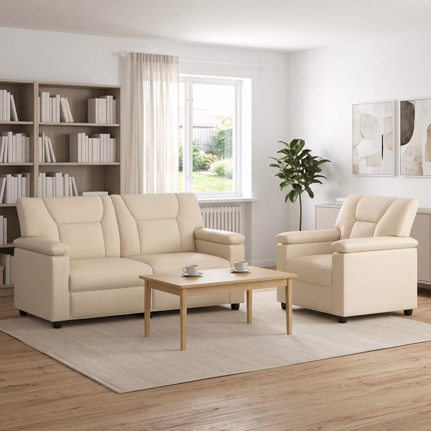 Set di 2 divani moderni vidaXL in similpelle beige con struttura in metallo e coperture rimovibili