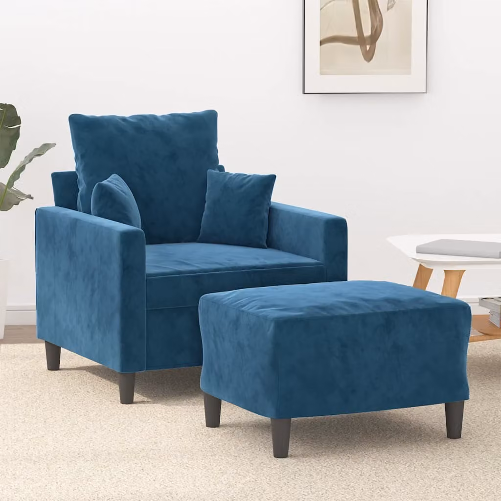 Maison Exclusive - Poltrona con poggiapiedi blu, 60 cm, in velluto