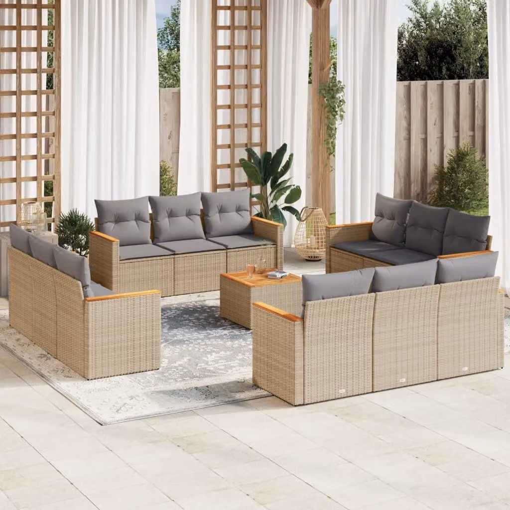 Maison Exclusive - Set Divano da Giardino 13 pz con Cuscini Beige Misto Polyrattan