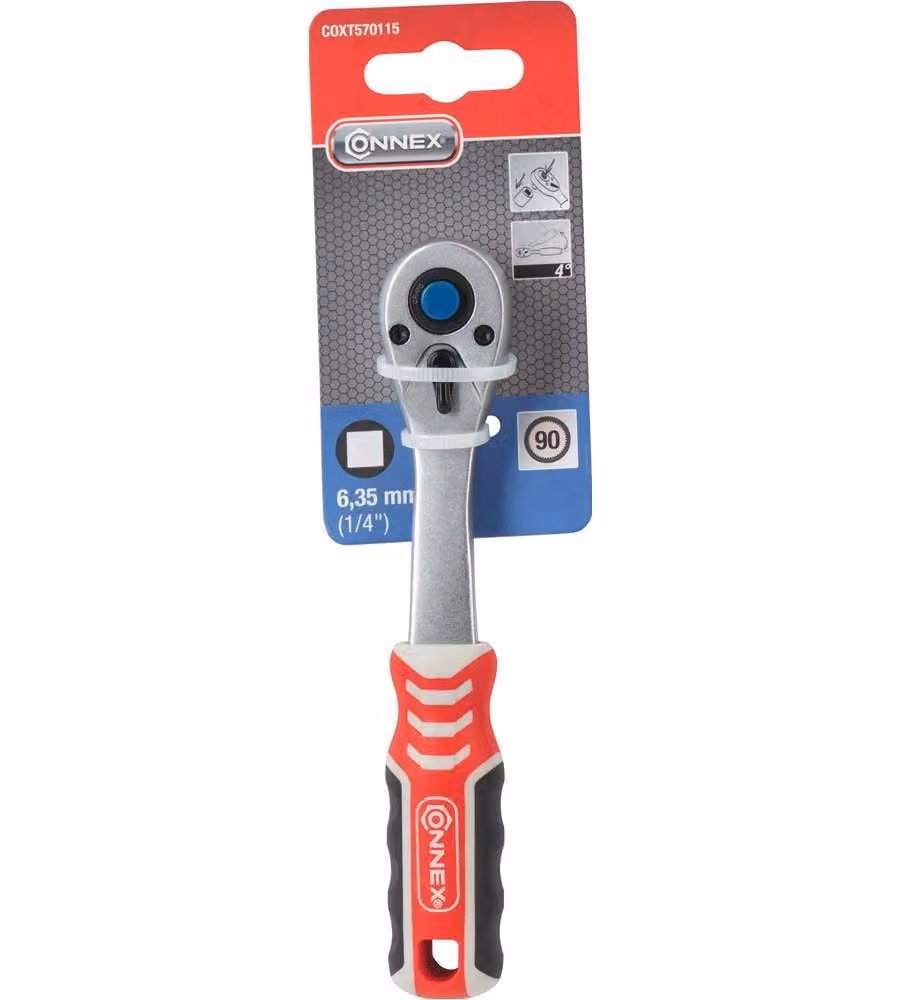 Cricchetto 1/4" a Cambio Rapido Cromato - 90 Denti Ergonomico
