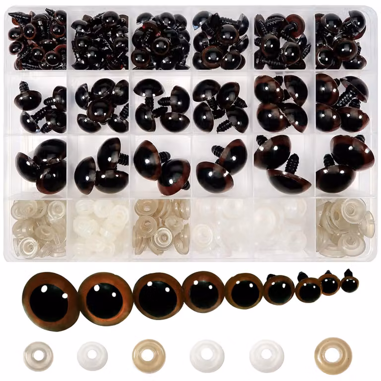 Occhi di sicurezza, 150 pezzi, da 8 a 24 mm, color marrone, in plastica