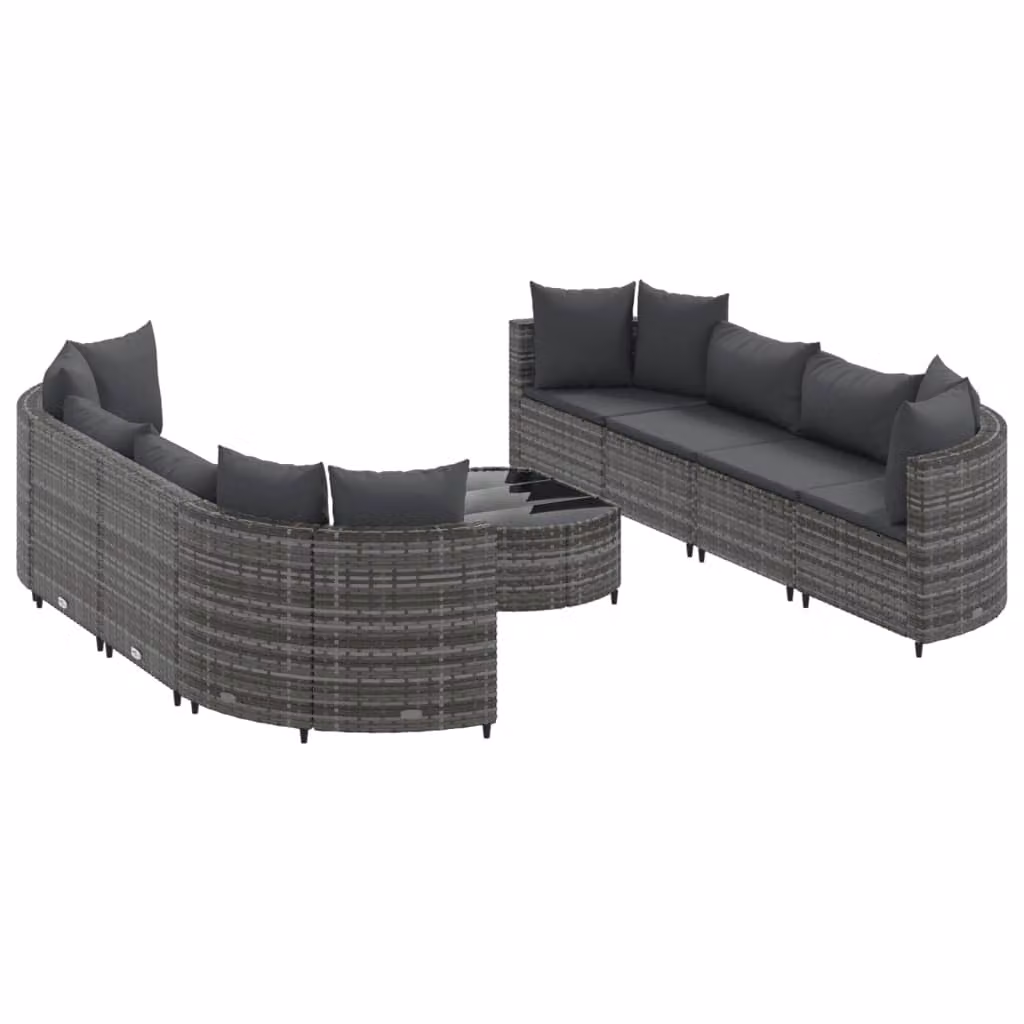 Set Divano da Giardino 9 pz con Cuscini Grigio in Polyrattan
