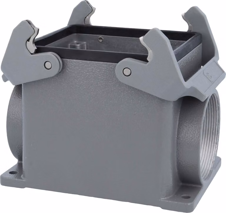 HARTING Han 32B Alloggiamento base alto, 2xPG42 uscita cavi laterale, con 2 staffe trasversali Vite PG42 Area di serraggio
