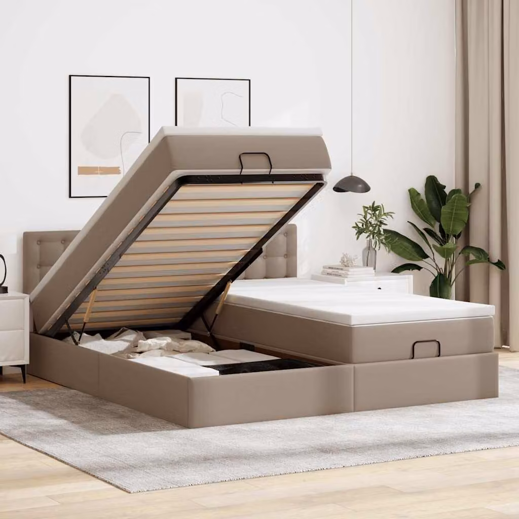 Struttura Letto con Contenitore e Materasso vidaXL in Similpelle Beige e Bianco, L: 180 cm, P: 200 cm, H: 88 cm