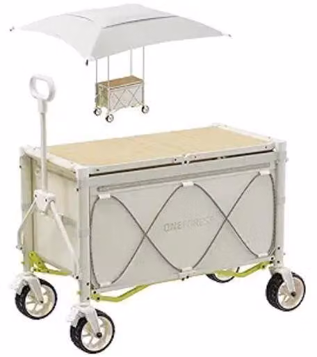Carrello pieghevole con tettuccio e funzione tavolo – carrello da trasporto pieghevole per il campeggio, la spiaggia e il giardino