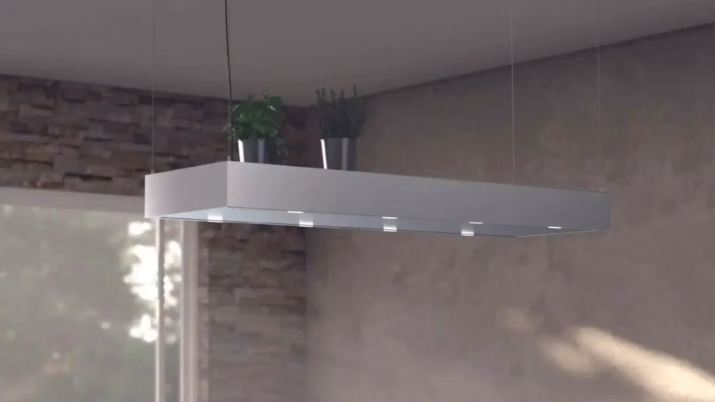 Cappa a mensola per isola Baraldi in acciaio inox color argento, L: 116 cm, P: 54 cm, aspirazione 900 m3/h – 2