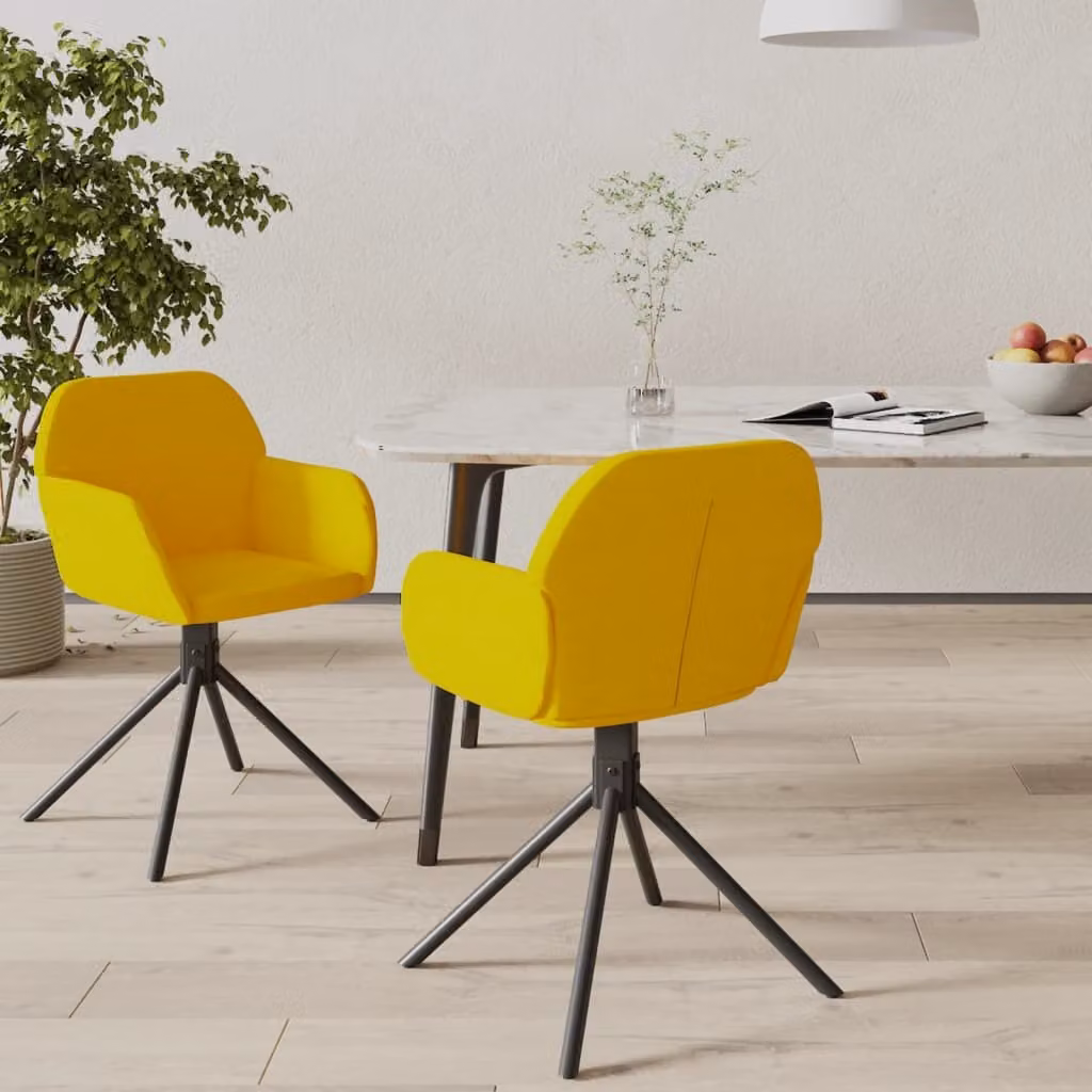 The Living Store Sedie da pranzo 2 pz. Girevoli in velluto giallo