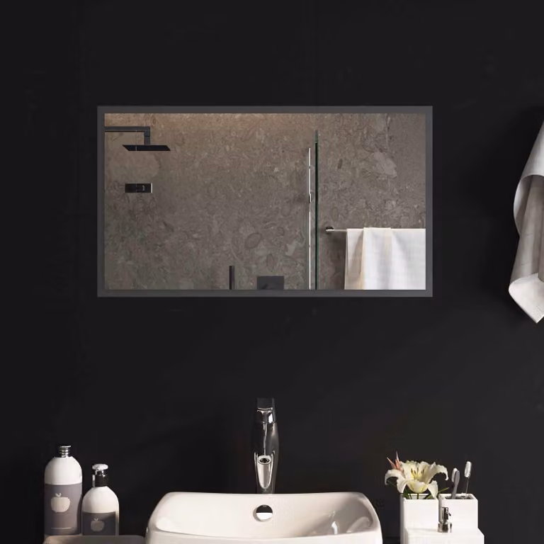 Specchio da bagno moderno vidaXL con illuminazione LED in vetro temperato, L 70 cm x P 40 cm