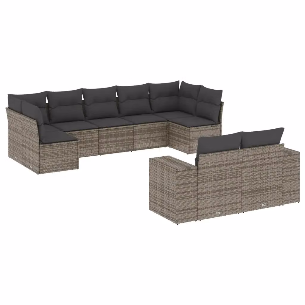 vidaXL Set Divano da Giardino a L 9 pz con Cuscini Grigio in Polyrattan e Acciaio – 2