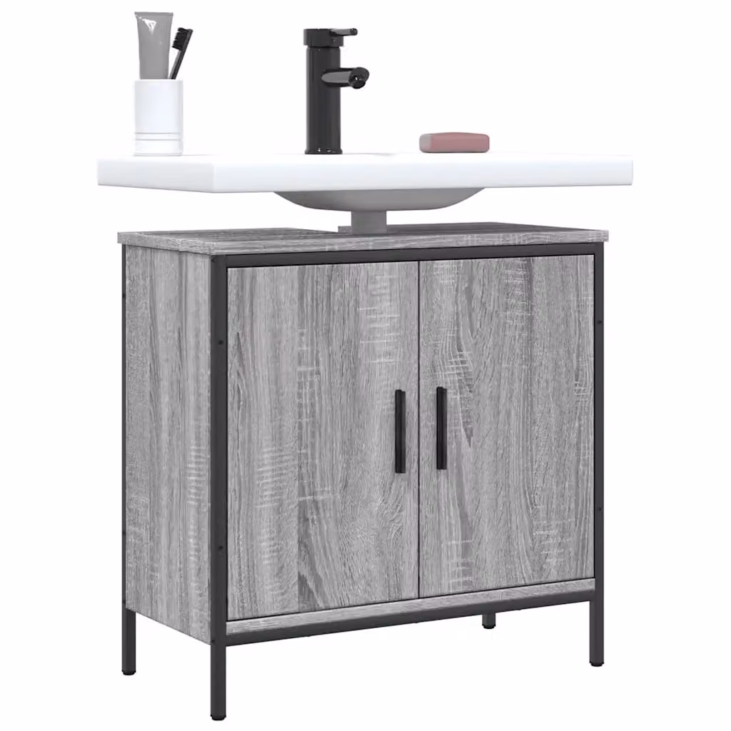 Lavabo da bagno mobile vidaXL in legno multistrato grigio Sonoma, L: 60 cm, P: 30 cm, H: 60 cm