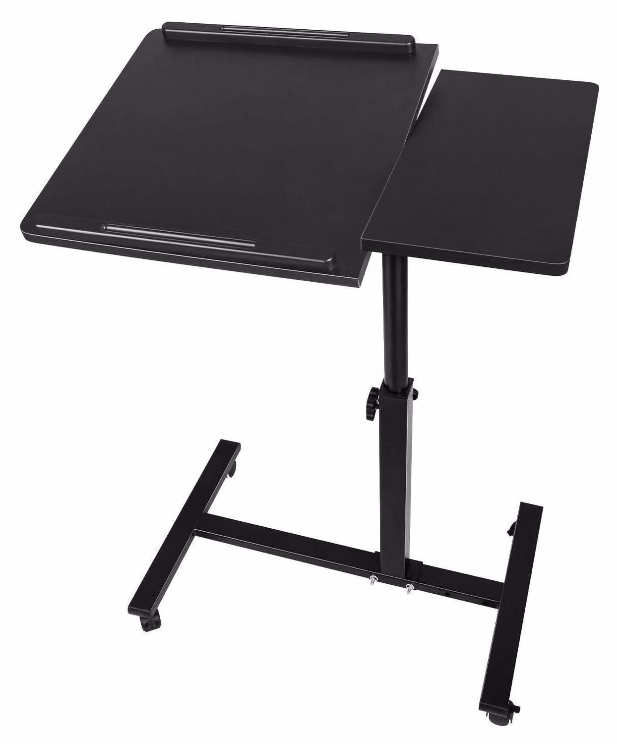 Scrivania regolabile in altezza per laptop, dimensioni 70x44 cm, con rotelle, colore nero