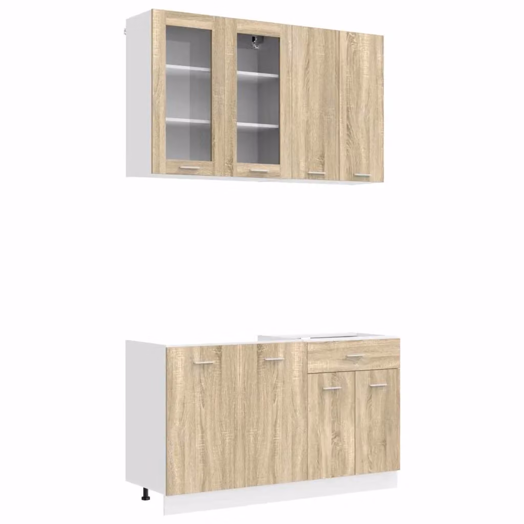 Unità cucina moderna vidaXL in legno color rovere con ante in vetro, 4 pezzi, marrone – 2