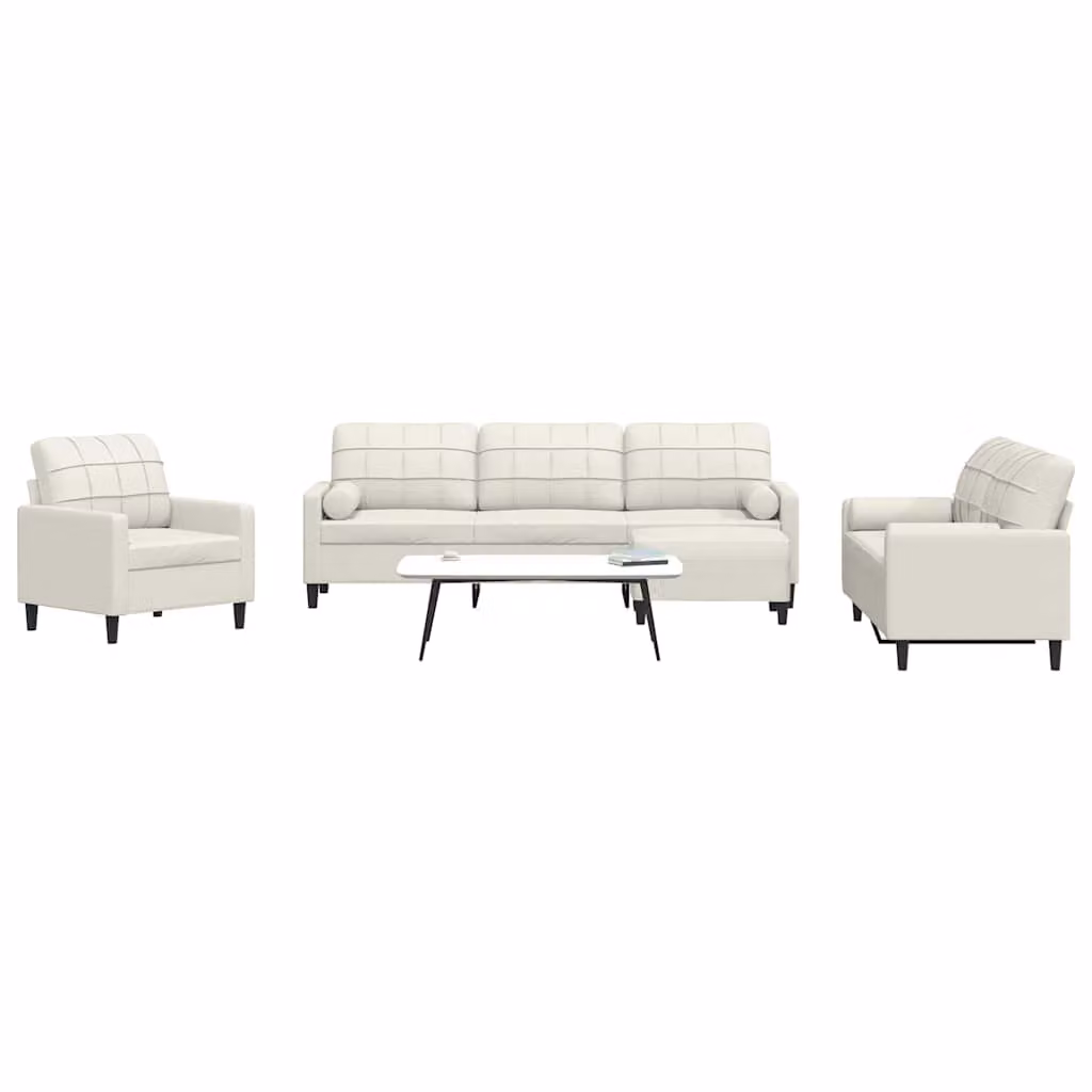 Set di divani moderno vidaXL in velluto beige composto da 4 pezzi con pouf e cuscini decorativi e struttura in metallo