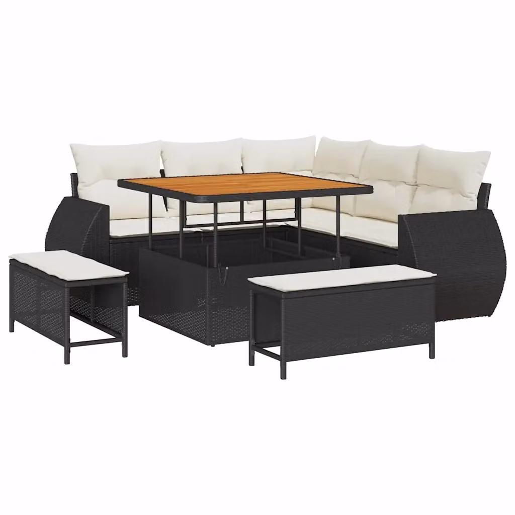 Set Divano da Giardino Moderno vidaXL 8 Pezzi Nero con Cuscini e Tavolino in Polyrattan e Acciaio – 2