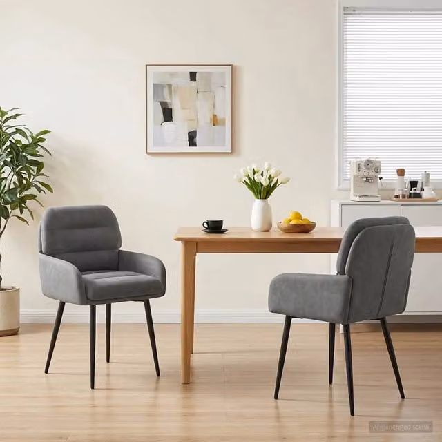 Set di 2 sedie da pranzo moderne vidaXL in velluto grigio con struttura in metallo e plastica, L: 59 cm, P: 59,5 cm, H: 90 cm – 1