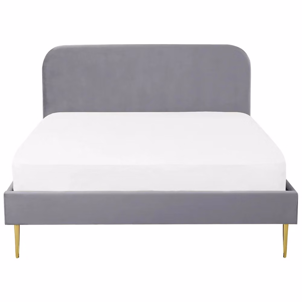 Letto Beliani Super King Size in Velluto Grigio con Gambe Dorate e Design Minimalista L/P: 180 x 200 cm – 2