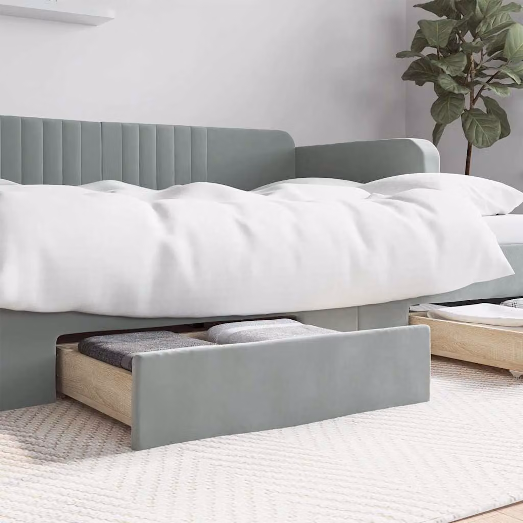 Set di 2 cassetti da letto vidaXL in legno multistrato e velluto, colore grigio chiaro