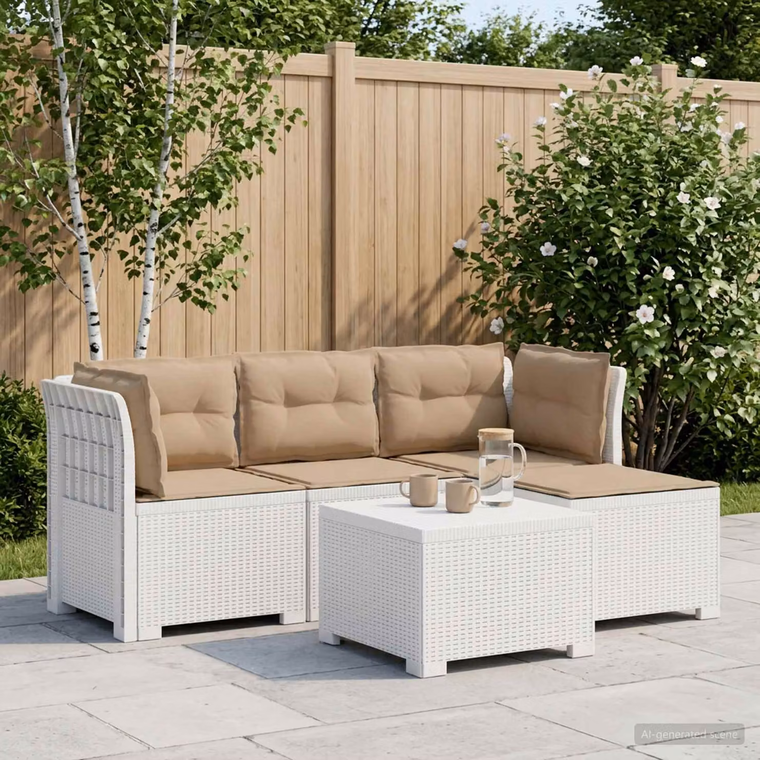 vidaXL Divano da giardino a L con cuscini bianco e beige in rattan sintetico resistente alle intemperie