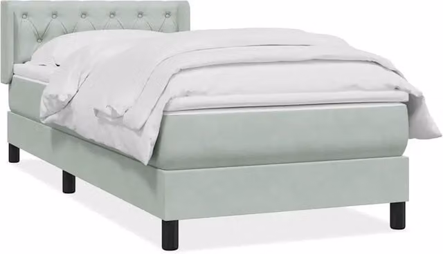 Letto con Giroletto a Molle e Materasso Ibrido vidaXL in Velluto Grigio Chiaro e Bianco L/P/H: 223 x 83 x 300 cm
