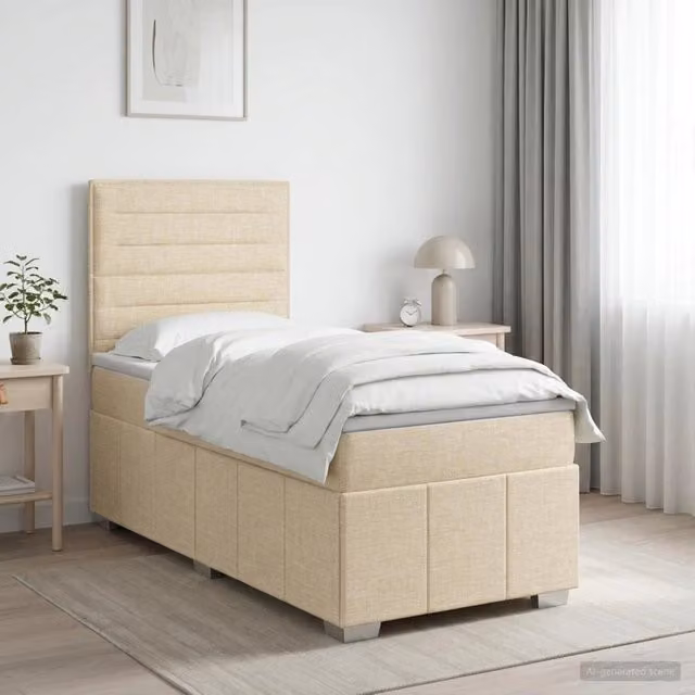Letto box spring con materasso vidaXL in tessuto beige e bianco con molle a tasche L/P/H: 200 x 80 x 76,5 cm