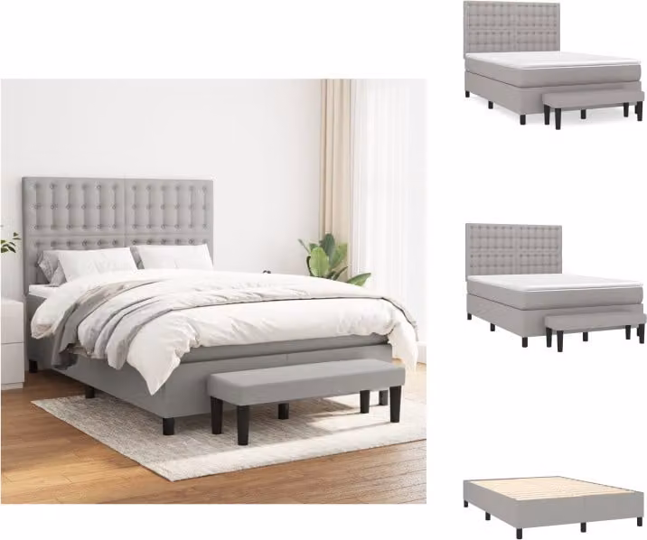 vidaXL Letto a molle con materasso grigio chiaro 140x200 cm in tessuto - Letti & strutture letto