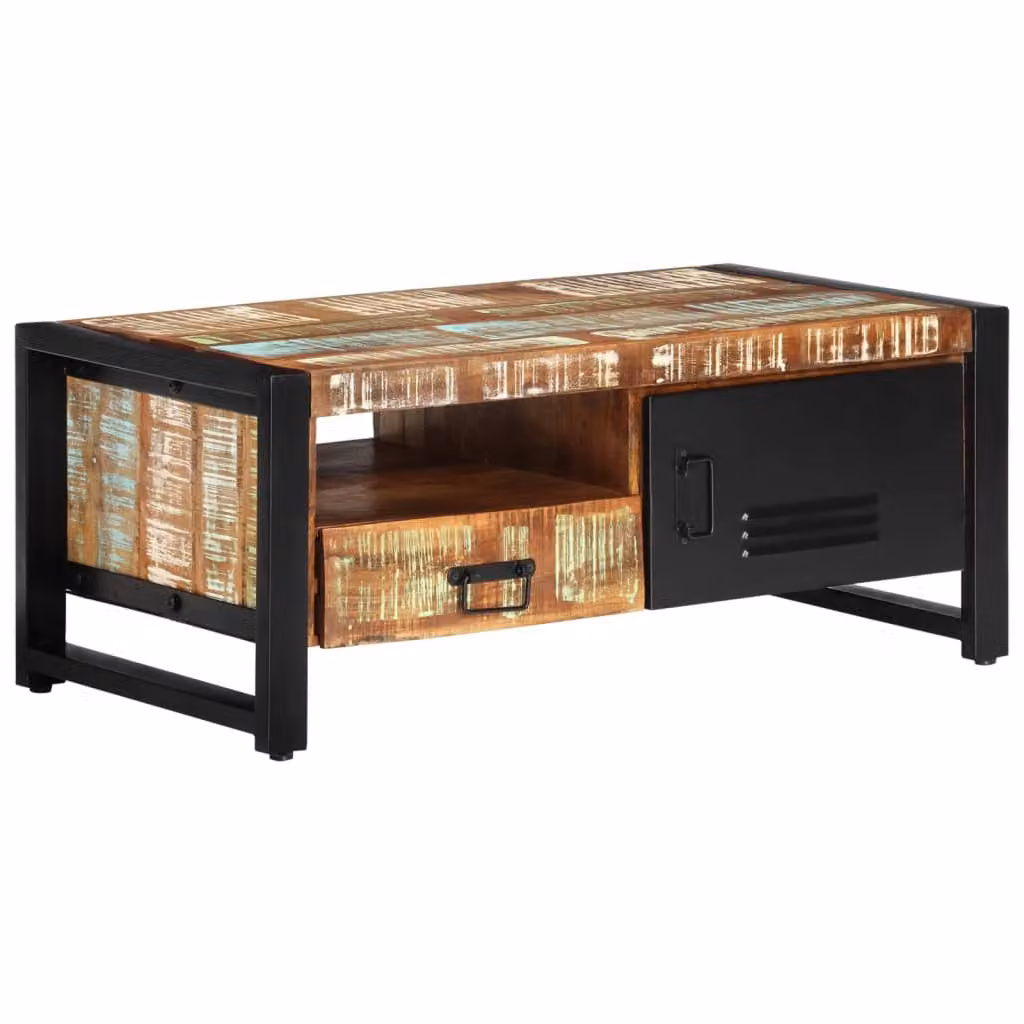 The Living Store tavolino 100x50x41 cm in legno massiccio antico