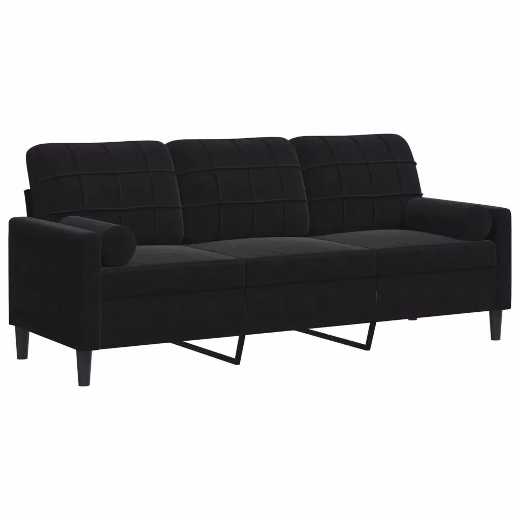 Divano moderno in velluto nero vidaXL con cuscini e coperture rimovibili L: 197 cm, P: 80 cm, H: 77 cm – 2