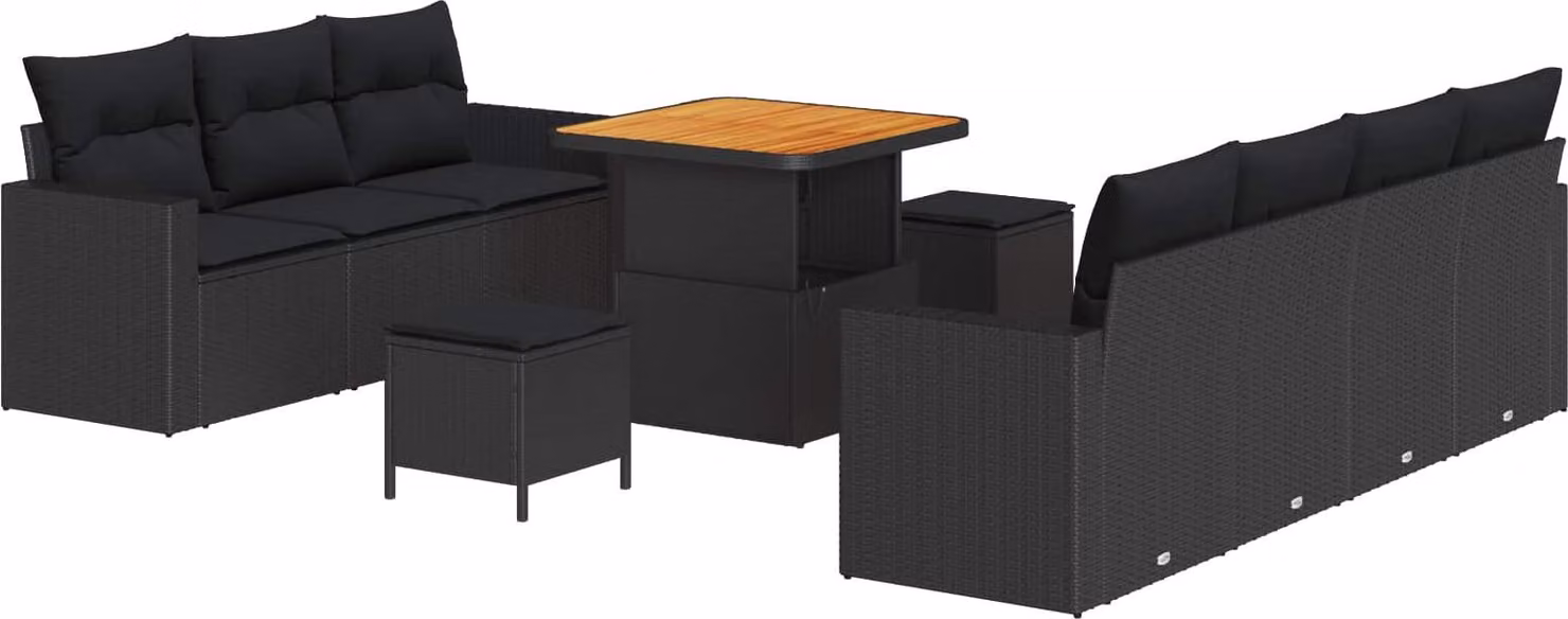 Set Divano da Giardino 10 pcs Nero polyrattan