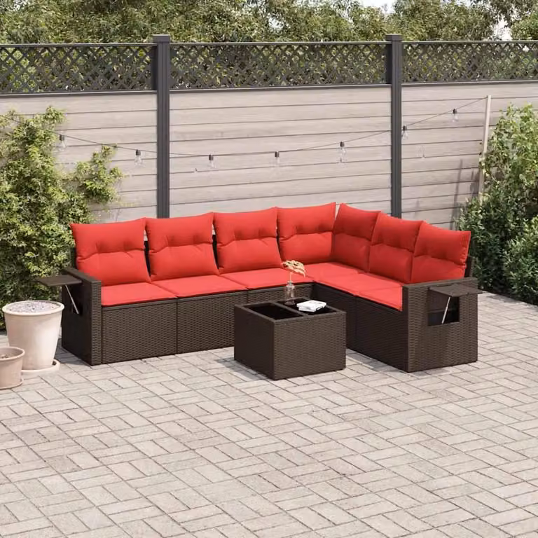 Maison Exclusive - Set di 7 pezzi per giardino con cuscini, marrone, polyrattan