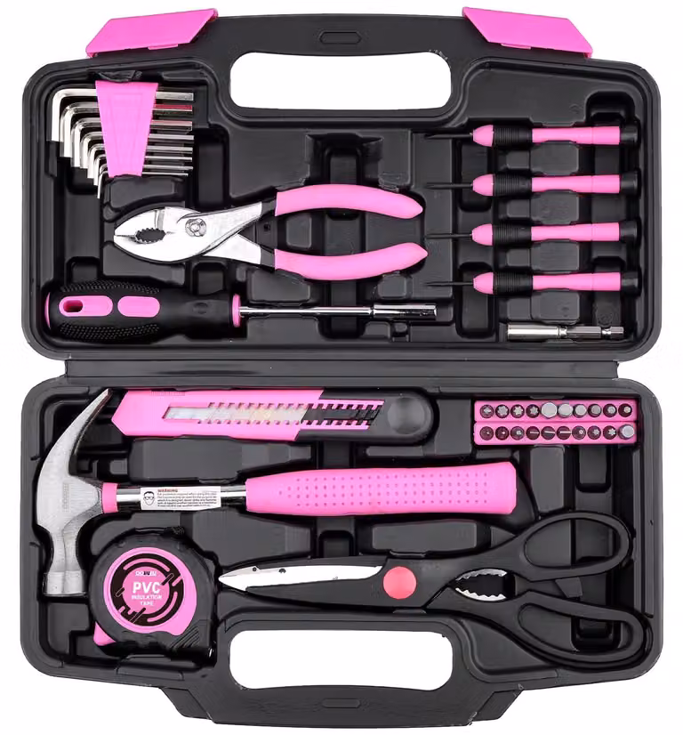 Cassetta degli attrezzi set di utensili - Mini cassetta degli attrezzi - 40 pezzi - Rosa - Per casa e hobby