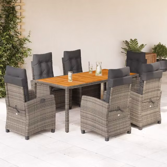 Set da pranzo da giardino moderno vidaXL in polyrattan e legno di acacia grigio, 7 pezzi