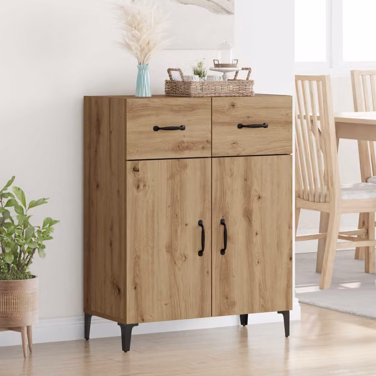 Credenza moderna vidaXL in legno color rovere e nero, L: 69,5 cm, P: 34 cm, H: 90 cm