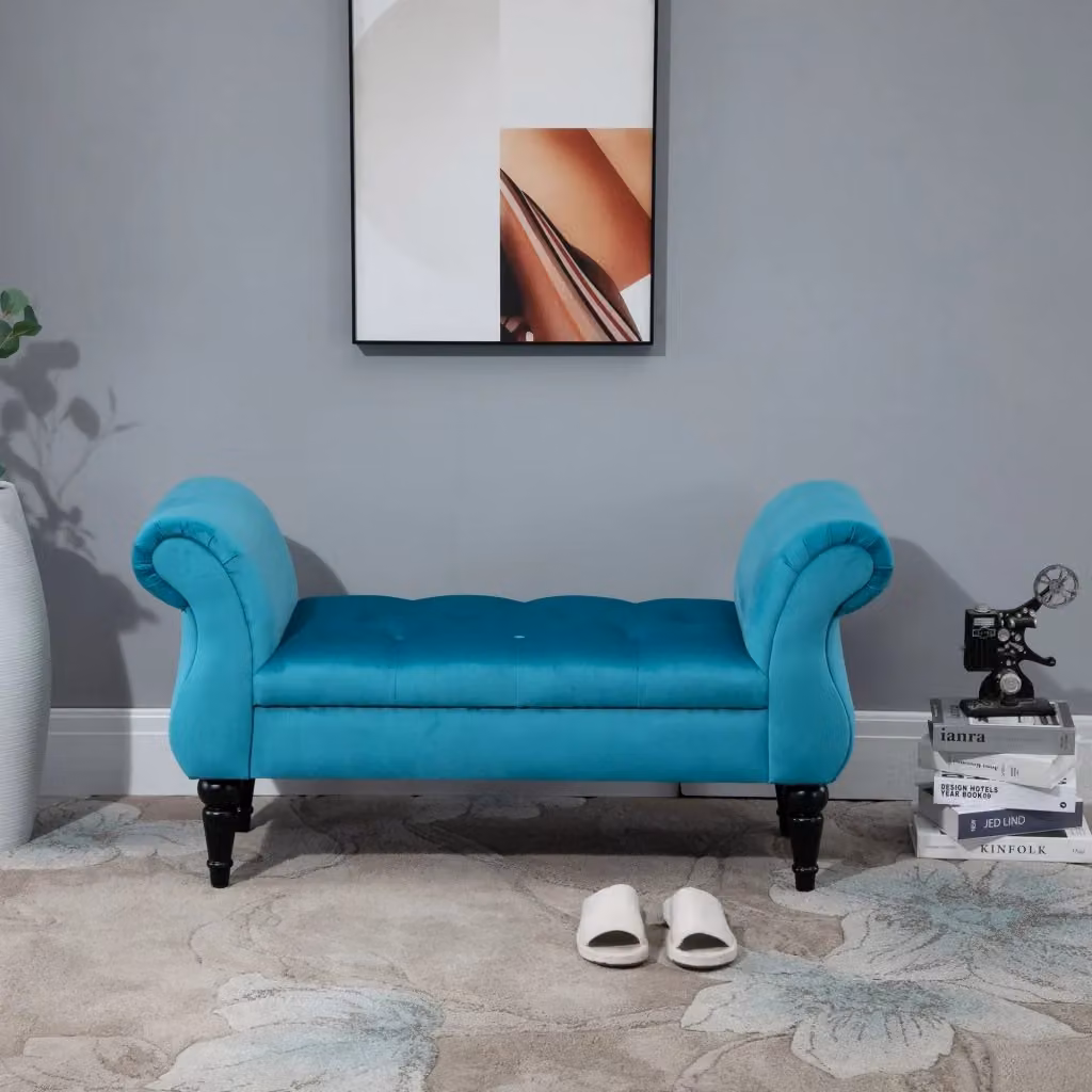 Panca con braccioli Benzoni in velluto blu stile Chesterfield L: 117 cm, P: 40 cm, H: 58 cm – 2