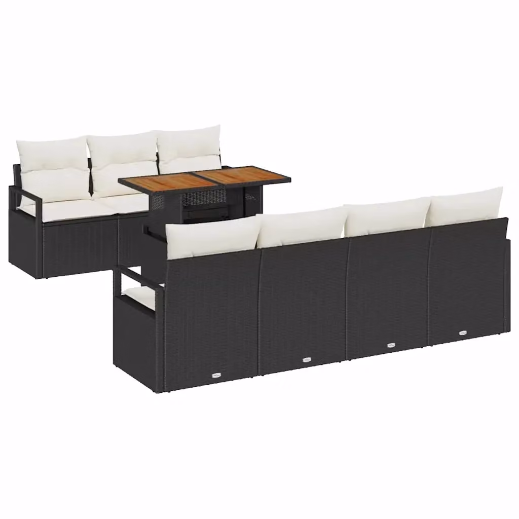 Set Divano da Giardino vidaXL a Forma di U con 8 Pezzi, Nero e Beige – 2