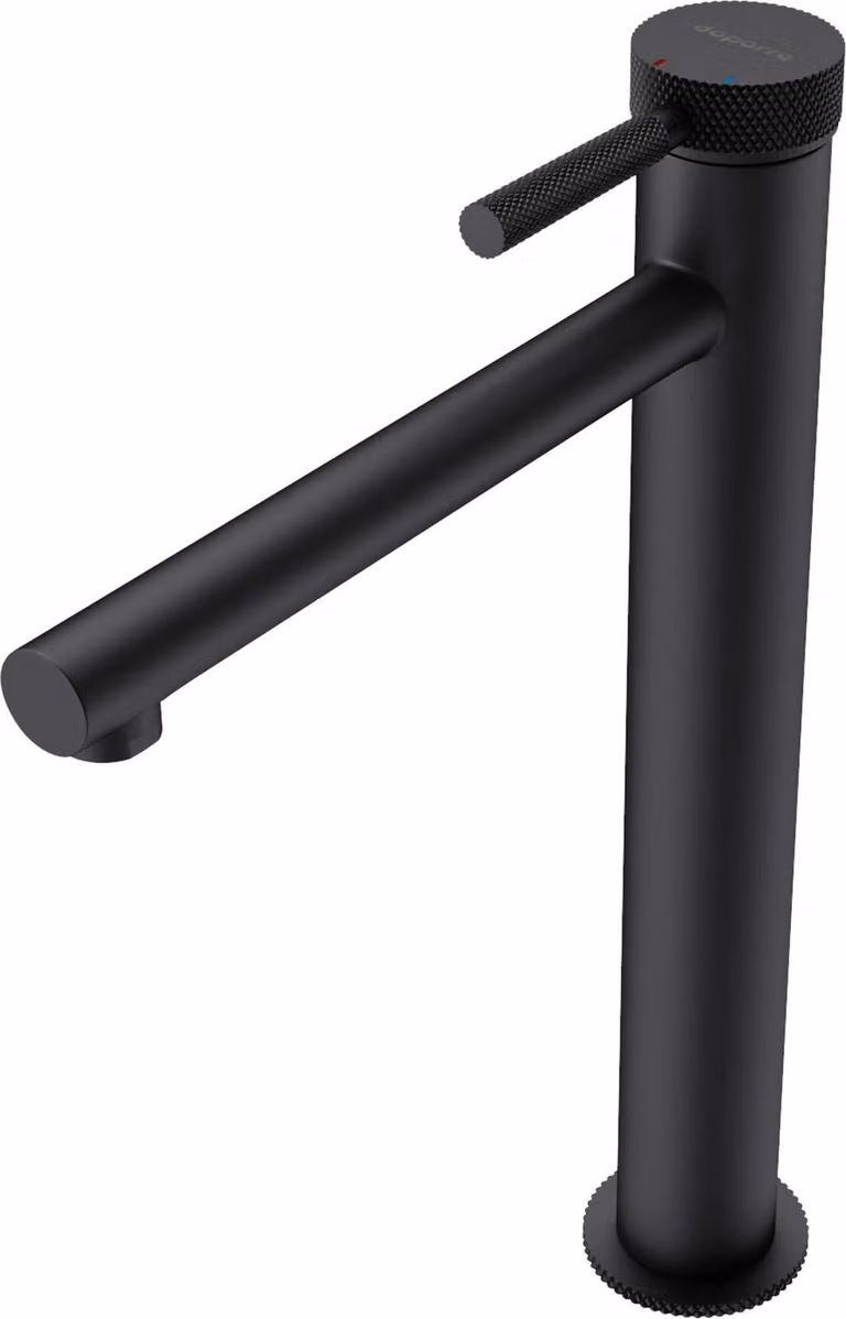 doporro Rubinetto Monocomando per Lavabo Alto a Cascata, Miscelatore Regolabile con Acqua Calda e Fredda in Ottone Nero Opaco H 30,5 cm WAO-7601
