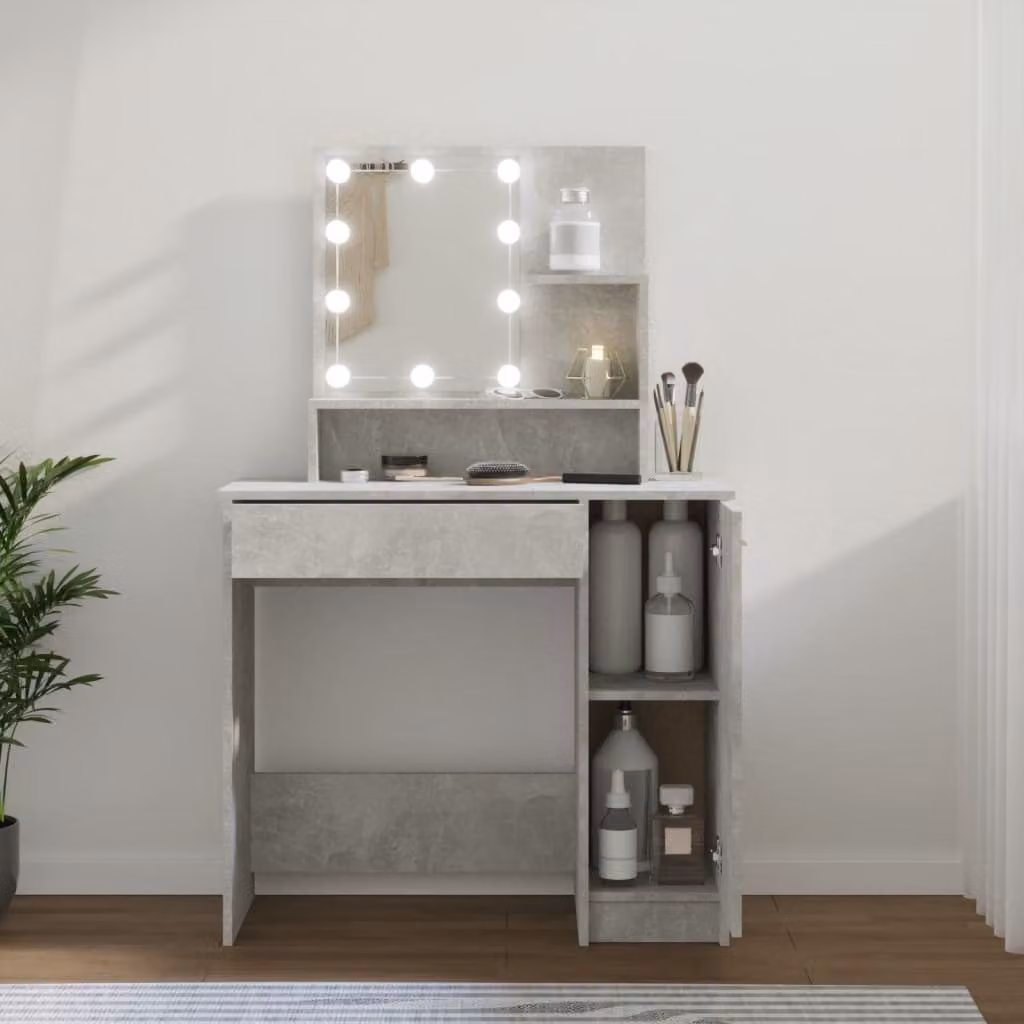 The Living Store Comodino con LED in cemento grigio 86,5x35x136 cm