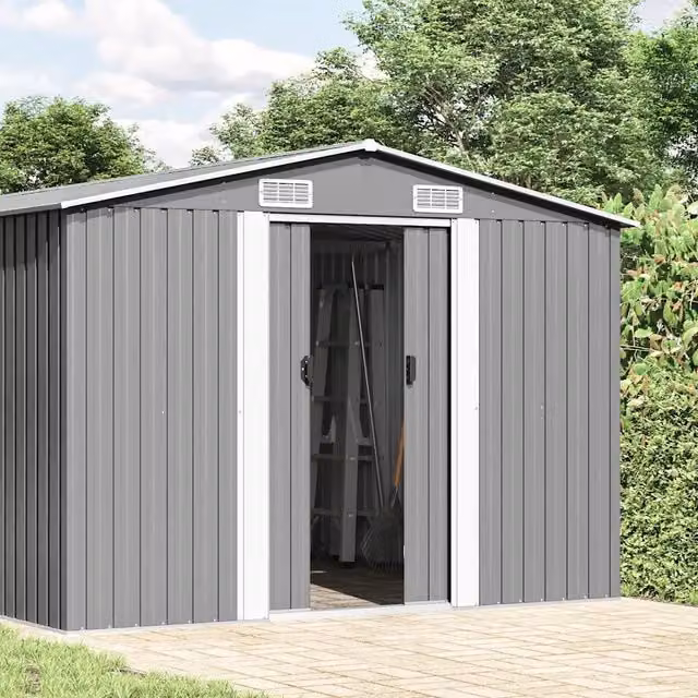 Capanno da Giardino Videx in Acciaio Zincato Grigio con Porta Scorrevolte e Ventilazione Laterale L: 779 cm, P: 257 cm, H: 181 cm – 1