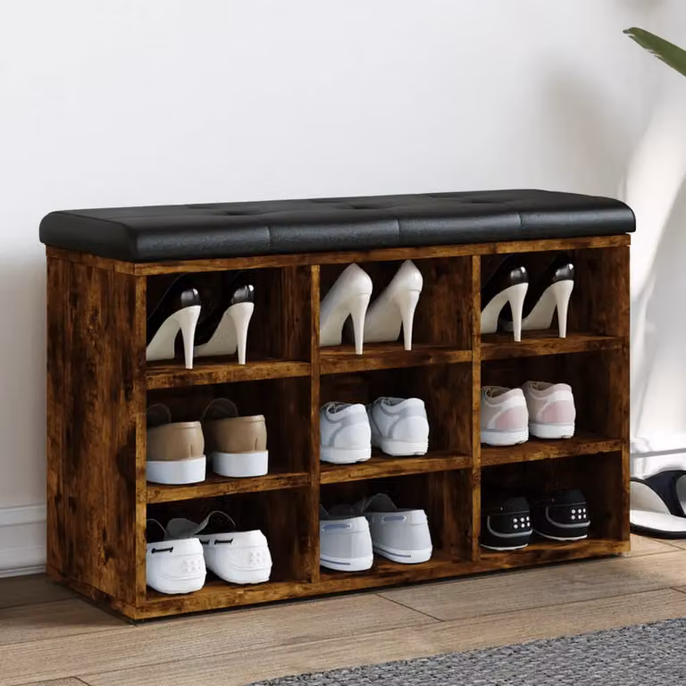 Panca porta scarpe vidaXL in legno e similpelle, colore marrone e nero, L 82 cm x P 32 cm x H 50 cm