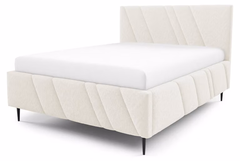 Letto imbottito con contenitore, modello Raiz, colore avorio, dimensioni 160 x 200 cm