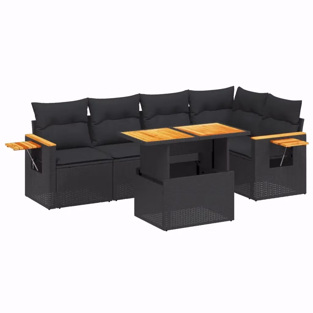 vidaXL Set Divano da Giardino 6 pz a L con Cuscini e Tavolino Nero in Polyrattan – 2