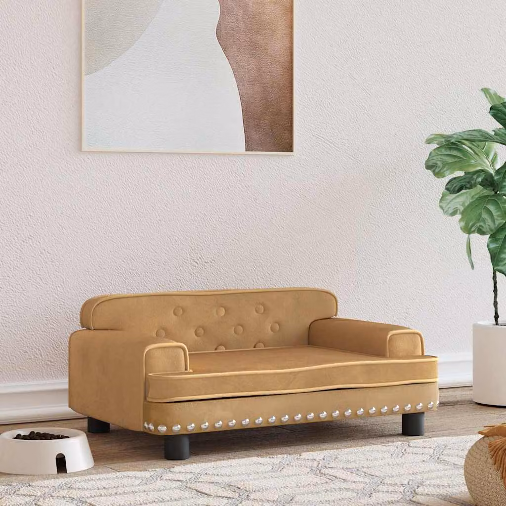 vidaXL Lettino per Cani in Velluto Marrone e Beige con Struttura in Legno L: 70 cm, P: 45 cm, H: 30 cm