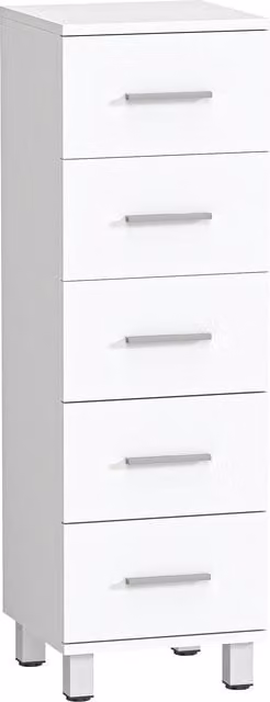 Cassettiera HOMCOM a 5 cassetti in legno FSC per camera da letto e soggiorno, Bianco, L 30 cm x P 30 cm x H 95 cm