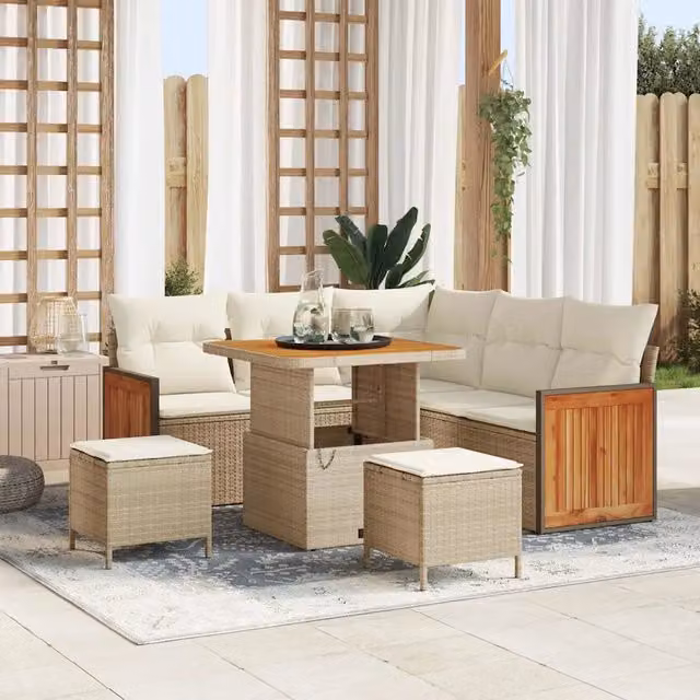 Set Divano da Giardino 9 pz 6-Numero di posti Beige e Crema 3365251