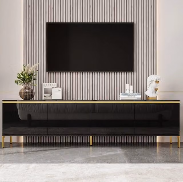 Mobile TV 170x38x50 cm in truciolare nero con vani contenitore per soggiorno –