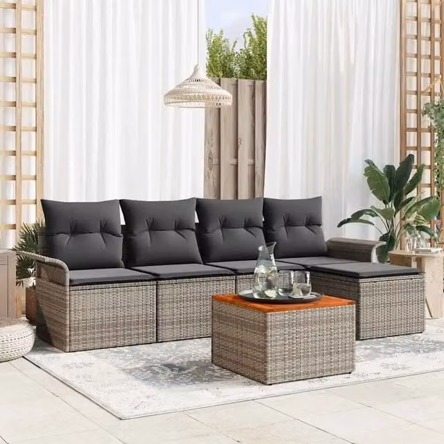 Set Divano da Giardino 6 pz Grigio polyrattan 3347314