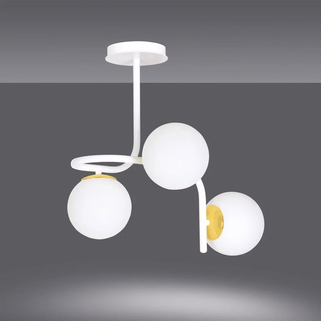 Lampadario a soffitto Luceart-Classic con 3 luci a bracci in acciaio, vetro e finitura bianco e oro per la tua sala da pranzo – 2