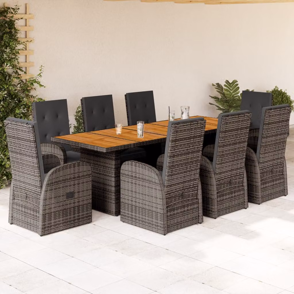 vidaXL Set da Pranzo da Giardino 9 pz in Polyrattan e Legno di Acacia Grigio