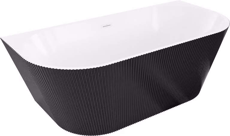 Mexen Oris vasca da bagno indipendente addossata rigata 150 x 75 cm, bianco/nero, troppopieno bianco - 52871507575-20